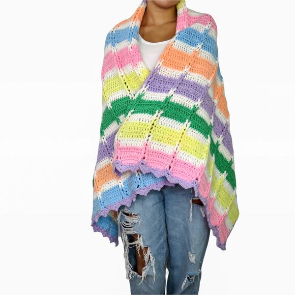 Vintage Rainbow Pastel Crochet Blanket - Picture 3 of 4